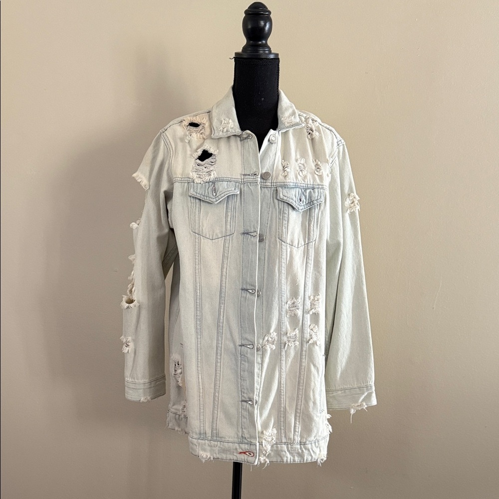 Distressed White Denim Jacket